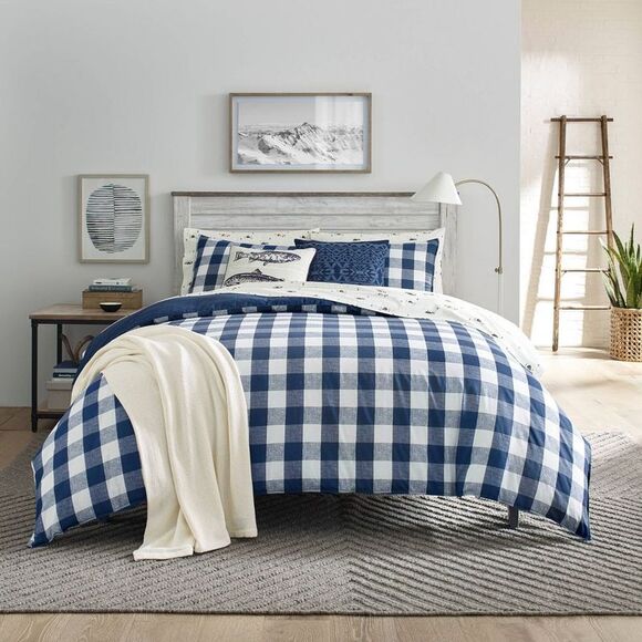 Eddie Bauer - Full/Queen Lakehouse Plaid Duvet Cover Blue - Eddi Blue - Picture 1 of 4